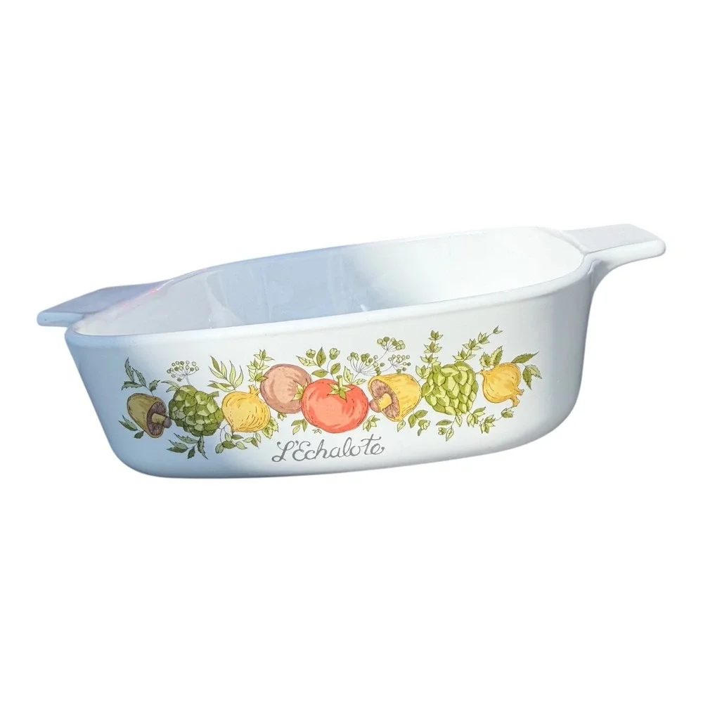 VTG Corning Ware L'Echalote Casserole Dish Set 1 Quart A-1-B White Vegetables